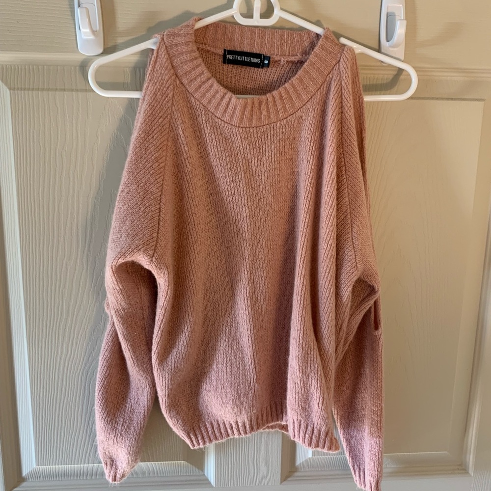 Light Pink Soft Knit Cold Shoulder Sweater